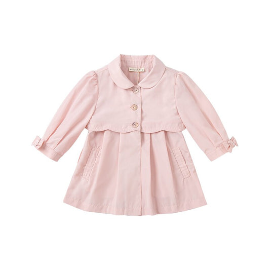 Spring Baby Girls Fashion Bow Solid Pockets Coat Cute