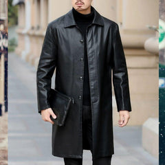 Trench Coats Men Leather Trench Coat Casaco Masculino X-Long Trench Jackets