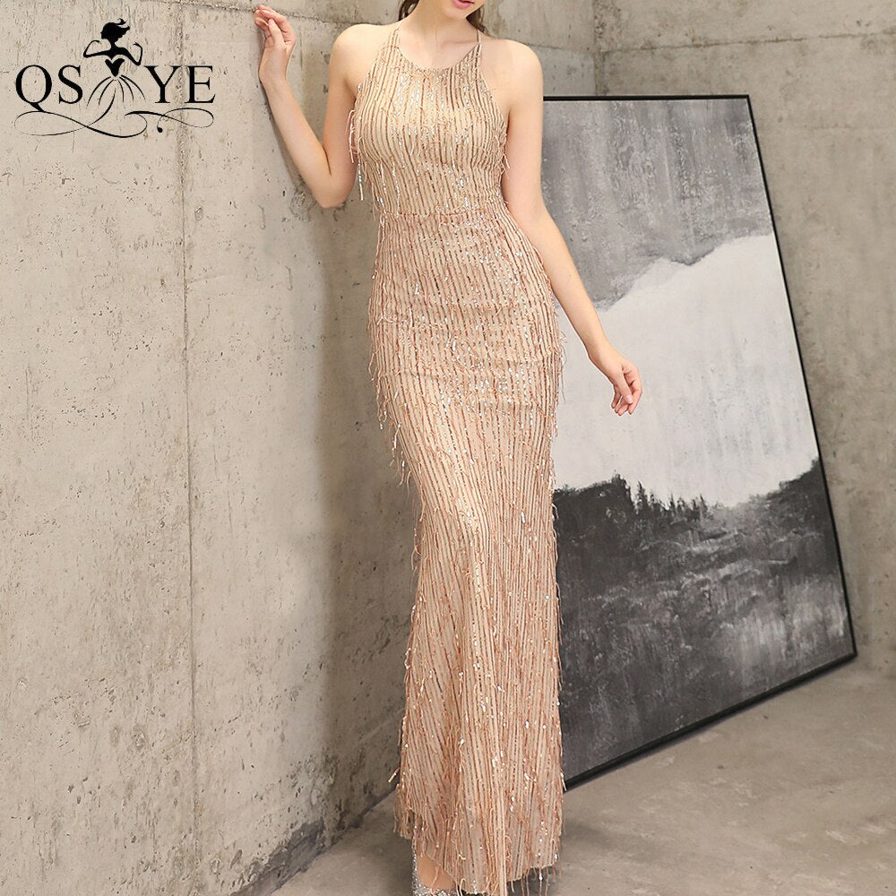 Homecoming Dresses: Evening Dresses Sequin Mermaid Long Party Dress Halter Neck