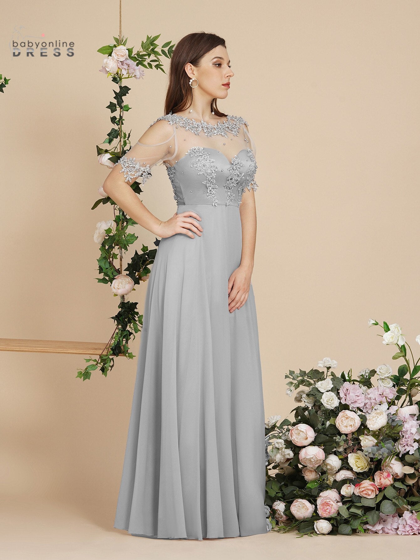 Homecoming Dresses: Long Prom Dresses Applique Pearls Transparent Back Dress