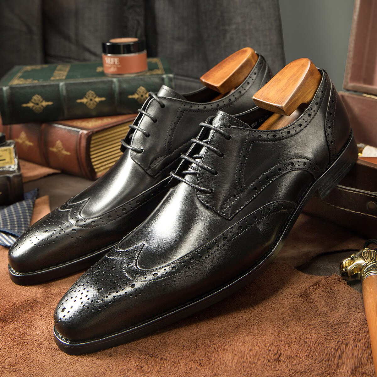 High Quality Luxury Handmade Dress Shoes Men Lace-Up Derby Shoes