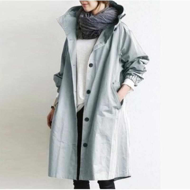 Fashion Womens Trench Coats Hooded Long Spring Autumn Windproof