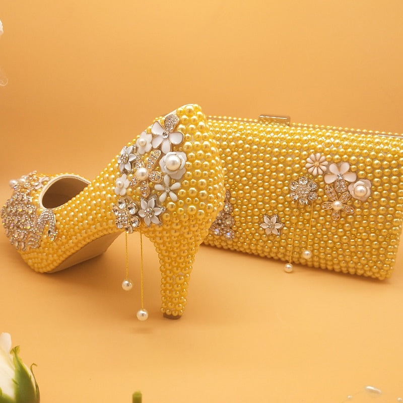 Women wedding shoes with matching bags female shoes Party