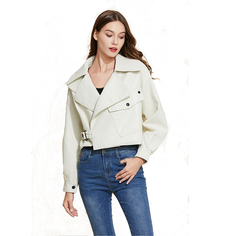 Autumn Women Faux Leather Jacket Pu Motorcycle Biker Red Coat