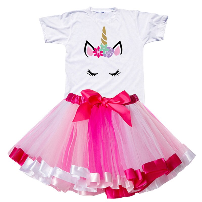 Kids Clothes Summer Fashion Unicorn T shirt whit Skirt Baby Girls Clothes