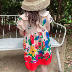 Summer Girls Dress Elegant Doll collar Flying Sleeves Strawberry