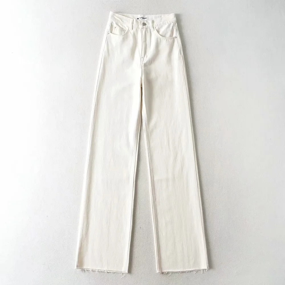 Wide Leg Pant Women Jeans Autumn Winter High Waist Slouchy Black