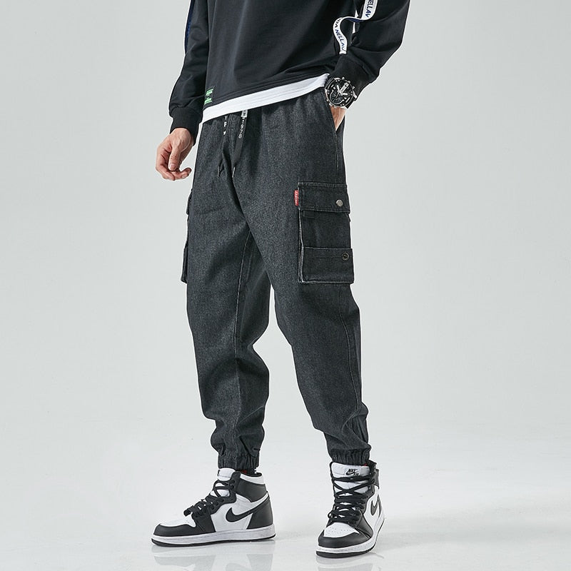 Hip Hop Cargo Jeans Pants Men Fashion Casual Harem Joggers Trousers Men
