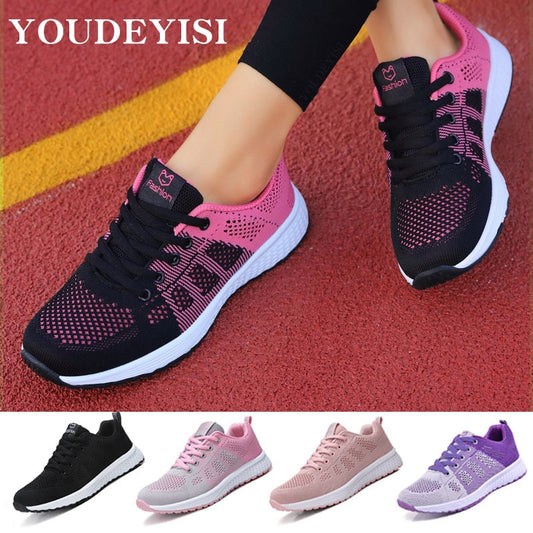 Women Shoes Flats Fashion Casual Ladies Walking Basket Lace-Up Mesh Breathable