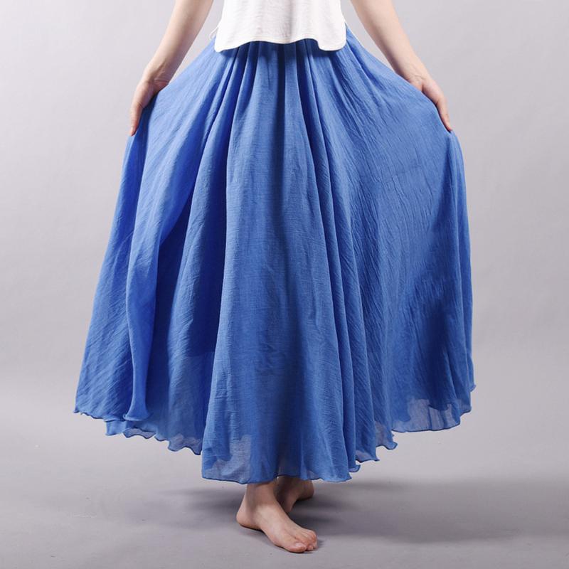 Women Elegant High Waist Linen Maxi Skirt Summer Ladies Casual