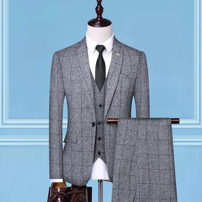Tuxedo for Mens: Men Suit Fashion Plaid Slim Fit Mens Suits Wedding Groom