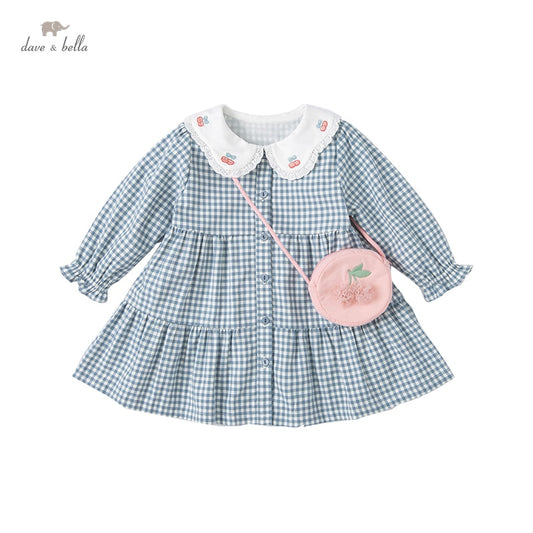 dave bella spring baby girls fashion plaid dress with a small bag party