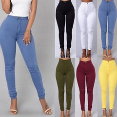 Solid Color Skinny Jeans Woman White Black High Waist Render Jeans Vintage