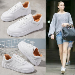 Fashion White Split Leather Women Chunky Sneakers White Shoes Lace Up