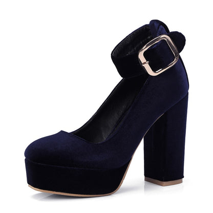 Fashion Velvet High Heels Shoes Female Straps Black Blue Womens