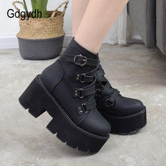 Spring Autumn Ankle Boots Women Platform Boots Rubber Sole Buckle