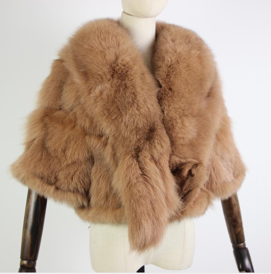 Winter Cloak Warm  Women Cardigan big real Fox Fur Collar Cape Fashion Solid