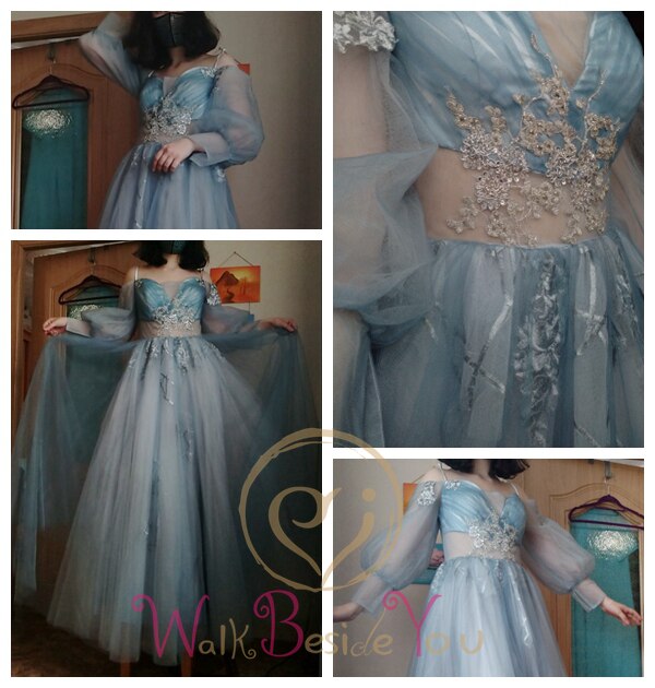 Homecoming Dresses: Light Blue Halter Prom Dresses Sweetheart Lace Applique