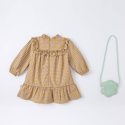 dave bella spring baby girls fashion plaid dress with a small bag party dress