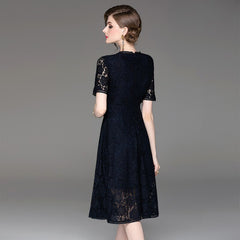 spring and summer women square lace spell lace A word dress