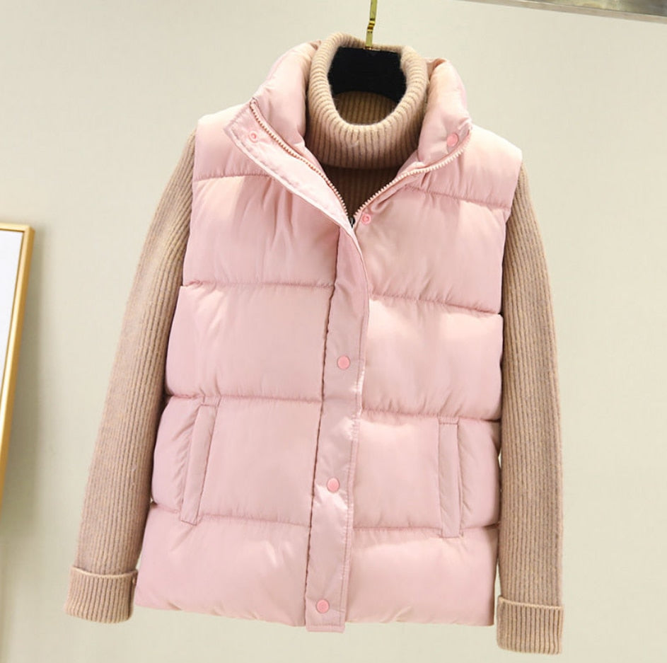 Women Winter Warm Cotton Padded Puffer Vests Sleeveless Parkas Jacket