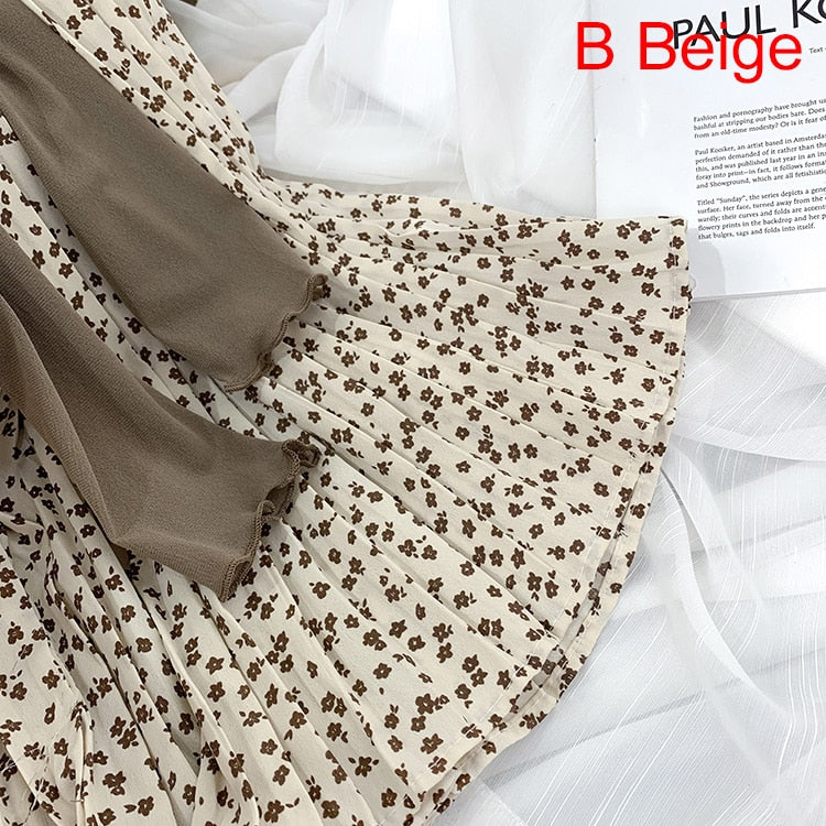 Fashion Elegant Vintage Leopard Print Pleated Skirt Elastic High Waist Long