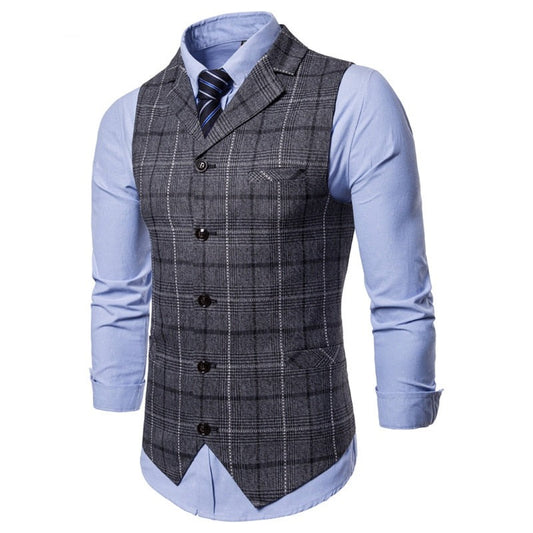 Mens Vest Casual Business Men Suit Vests Male Lattice Waistcoat