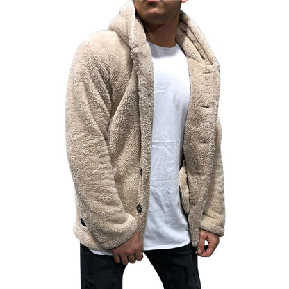 Mens Buttons Coat Warm Faux Fur Winter Casual Loose Double-Sided