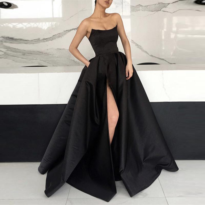 Evening wear Dresses: Strapless Corset High Split Simple Party Dresses Long Formal