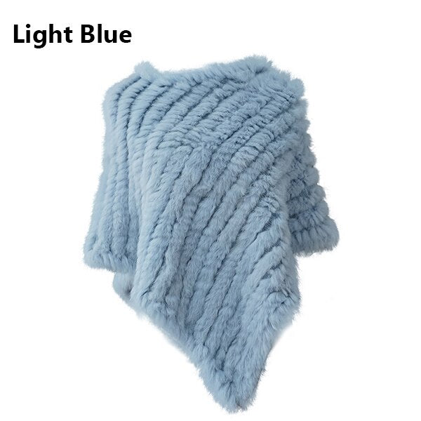 Real Fur Knitted Natural Fur Poncho Vest Fashion Wrap Coat Shawl