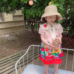 Summer Girls Dress Elegant Doll collar Flying Sleeves Strawberry