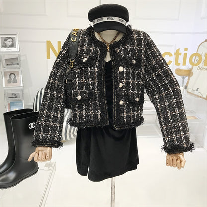 High-quality Temperament Ladies style tweed women short Jacket Women