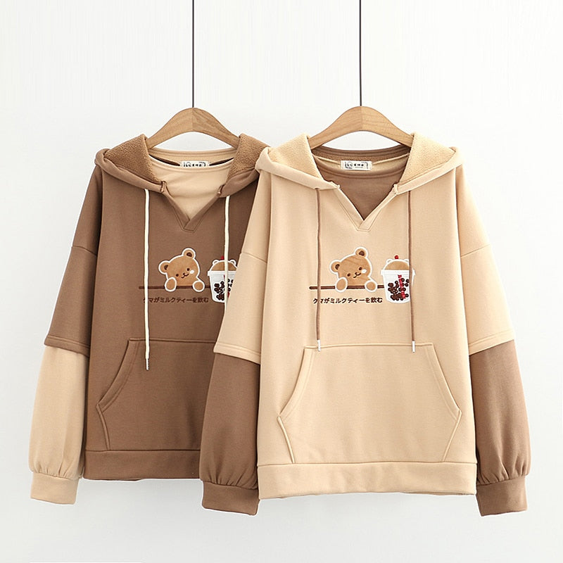 Fashion Women Hoodies Winter Clothes Kawaii Fleece Cute Bear Anime