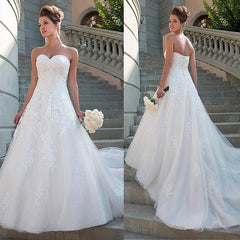 Lace Sweetheart Neckline A-line Wedding Dress Strapless Crystals