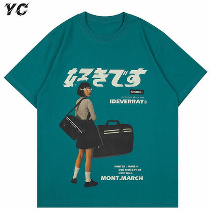 Hip Hop Streetwear Harajuku T Shirt Girl Japanese Kanji Print Tshirt