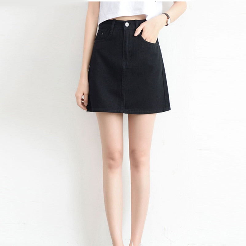 Women Denim Mini Skirt Fashion Summer High Waist Korean Black Skirt