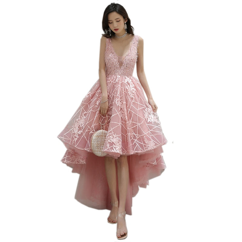 Homecoming Dresses: Prom Gown Plus Size V -Neck Feather Sequined Lace Short