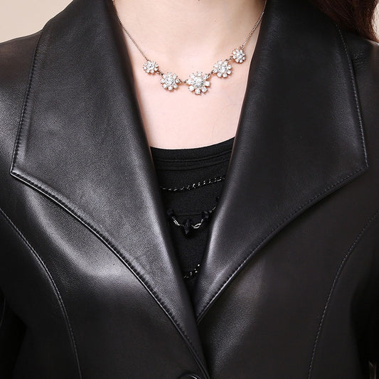 Spring autumn long black soft faux leather coat women long sleeve