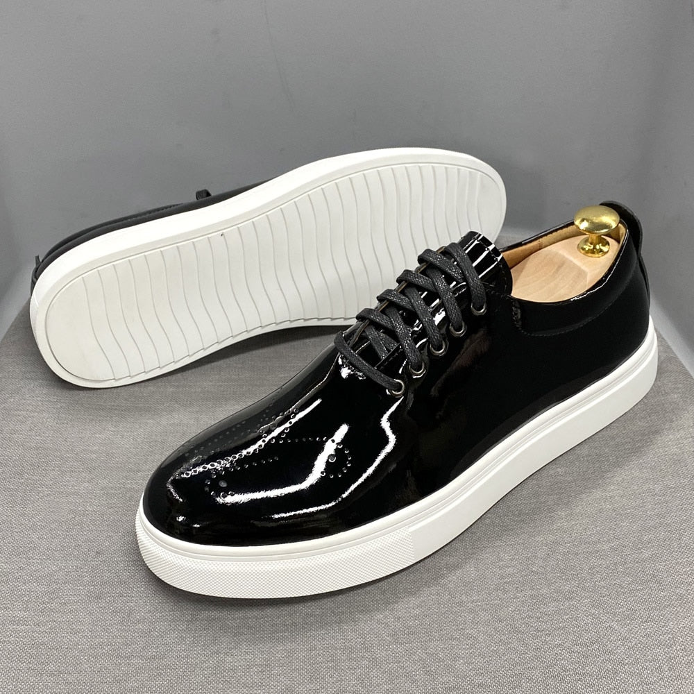 Luxury High Quality Mens Casual Shoes Patent Leather Lace Up Autumn