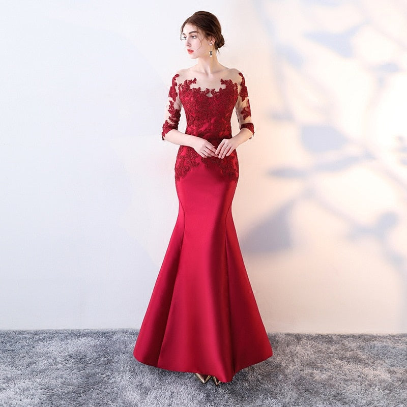 Homecoming Dresses: Red Mermaid Evening Dress Half Sleeve Appliques Elegant
