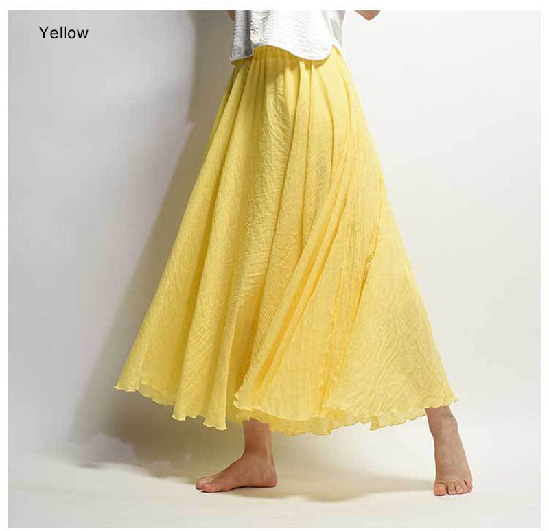 Women Elegant High Waist Linen Maxi Skirt Summer Ladies Casual
