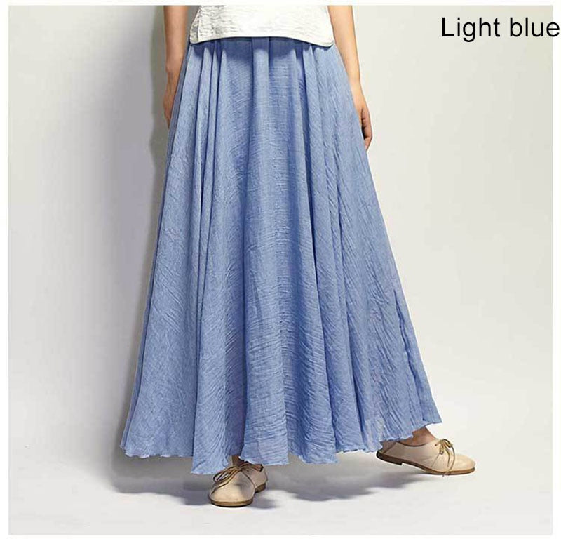 Women Elegant High Waist Linen Maxi Skirt Summer Ladies Casual