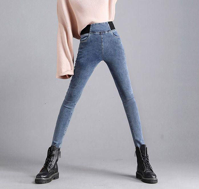 Vintage High waist skinny denim pencil pants Women's large size casual