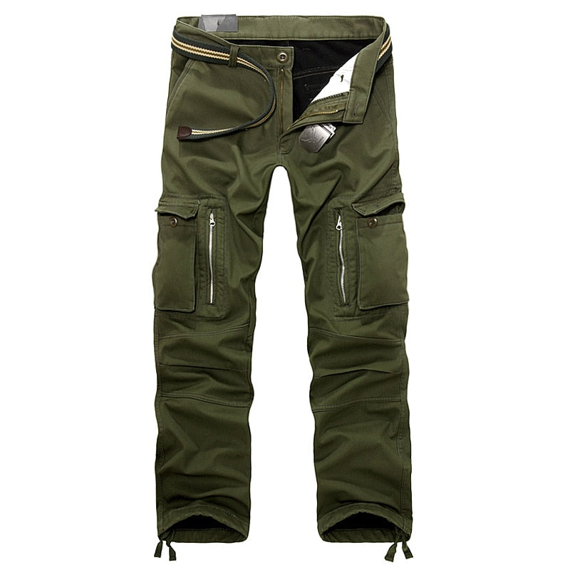 Winter Fleece Warm Tactical Pants Zip Cotton Trousers Loose Army Green