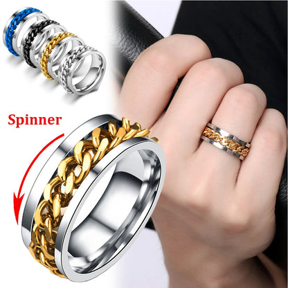 Titanium Steel Rotatable Chain Rings for Women Men Spinner Ring Multifunctional