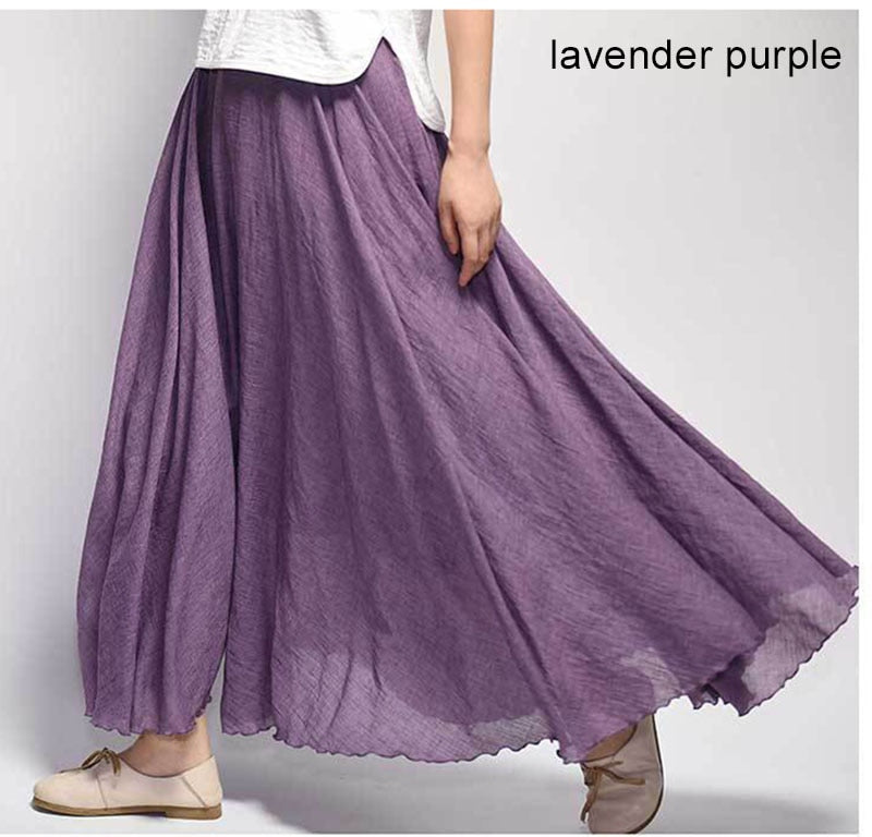 Women Elegant High Waist Linen Maxi Skirt Summer Ladies Casual