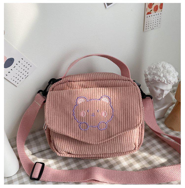 Women Canvas Zipper Bag Preppy Style Student Tote Shoulder Messenger Bag