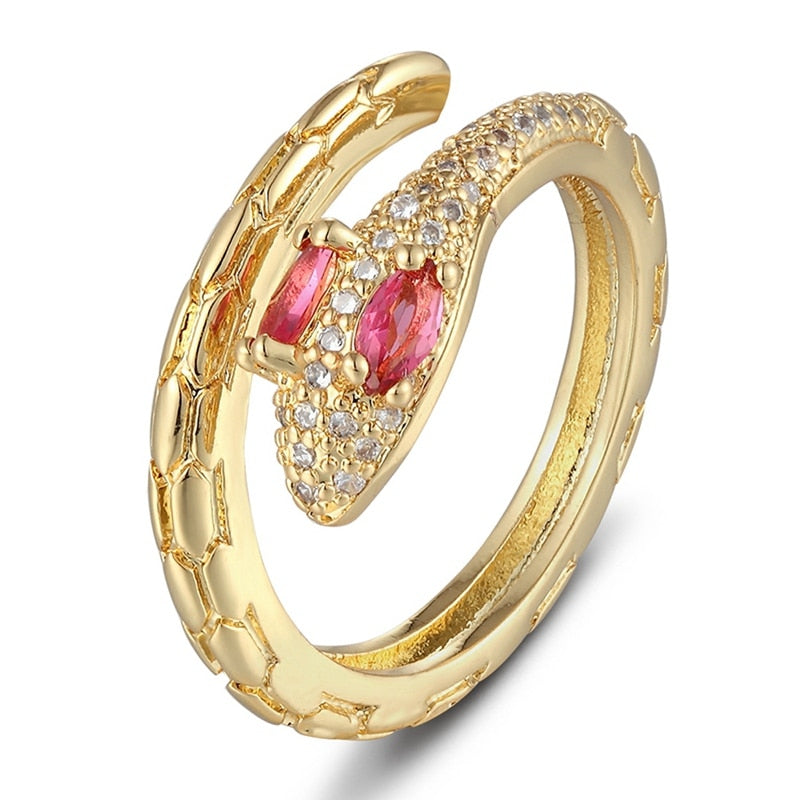 Punk Snake Rings For Women Rainbow CZ Stones Party Opening