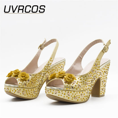 Latest Red Color Shoes for Women Sandals Fashion Women Clear Rhinestone