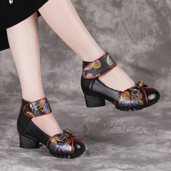 Spring Autumn Retro Genuine Leather Platform Shoes Women